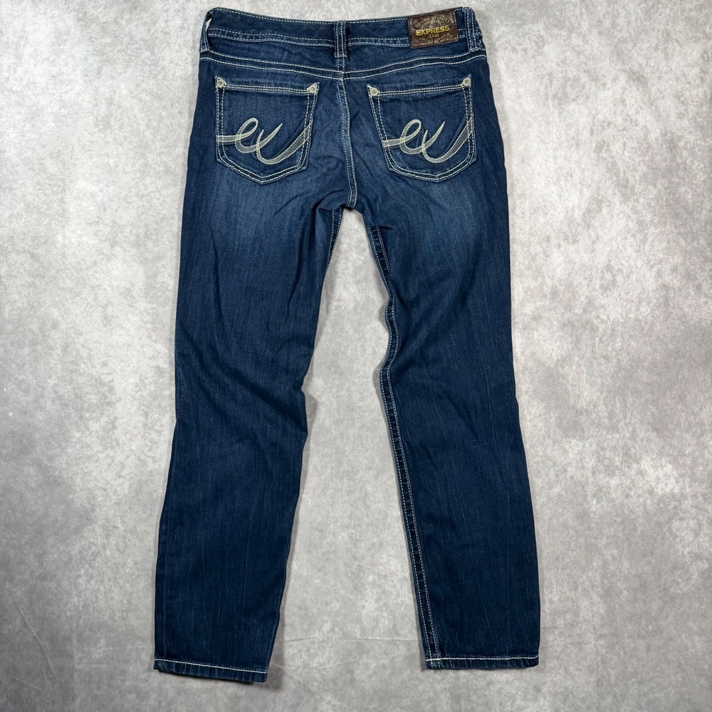 Express Jeans Stella Low Rise Skinny Dark Wash Contrast Stitch Denim Size 2s Y2K